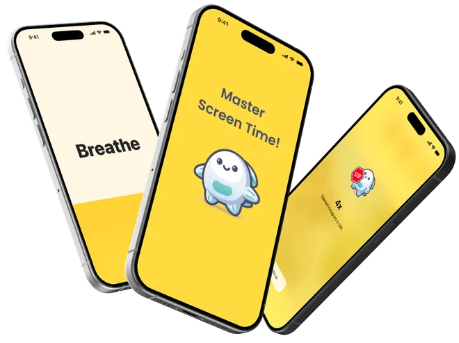 FlowBuddy app blocker shown on three iPhones