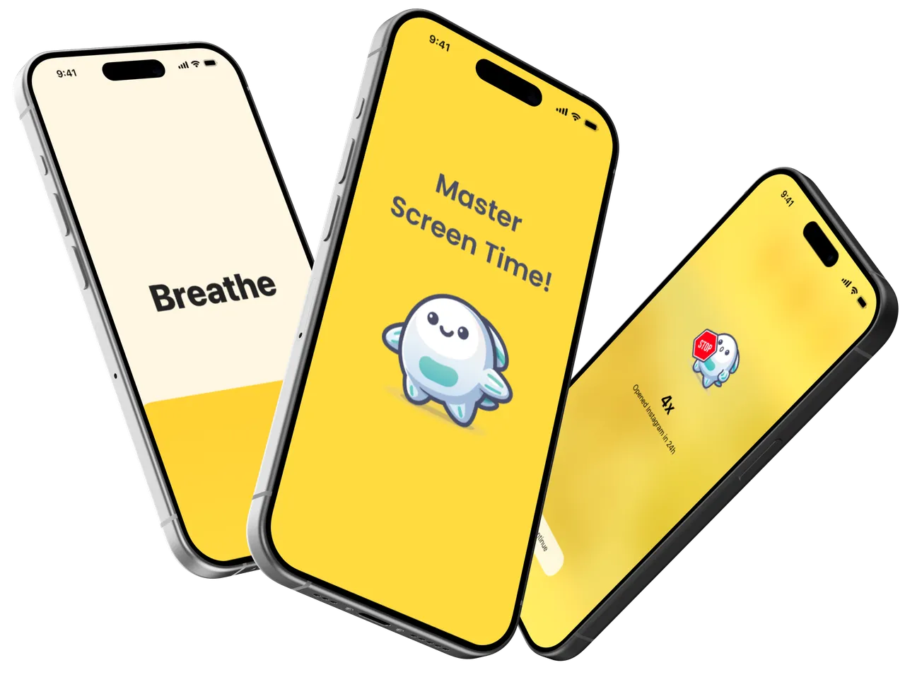 FlowBuddy app blocker shown on three iPhones